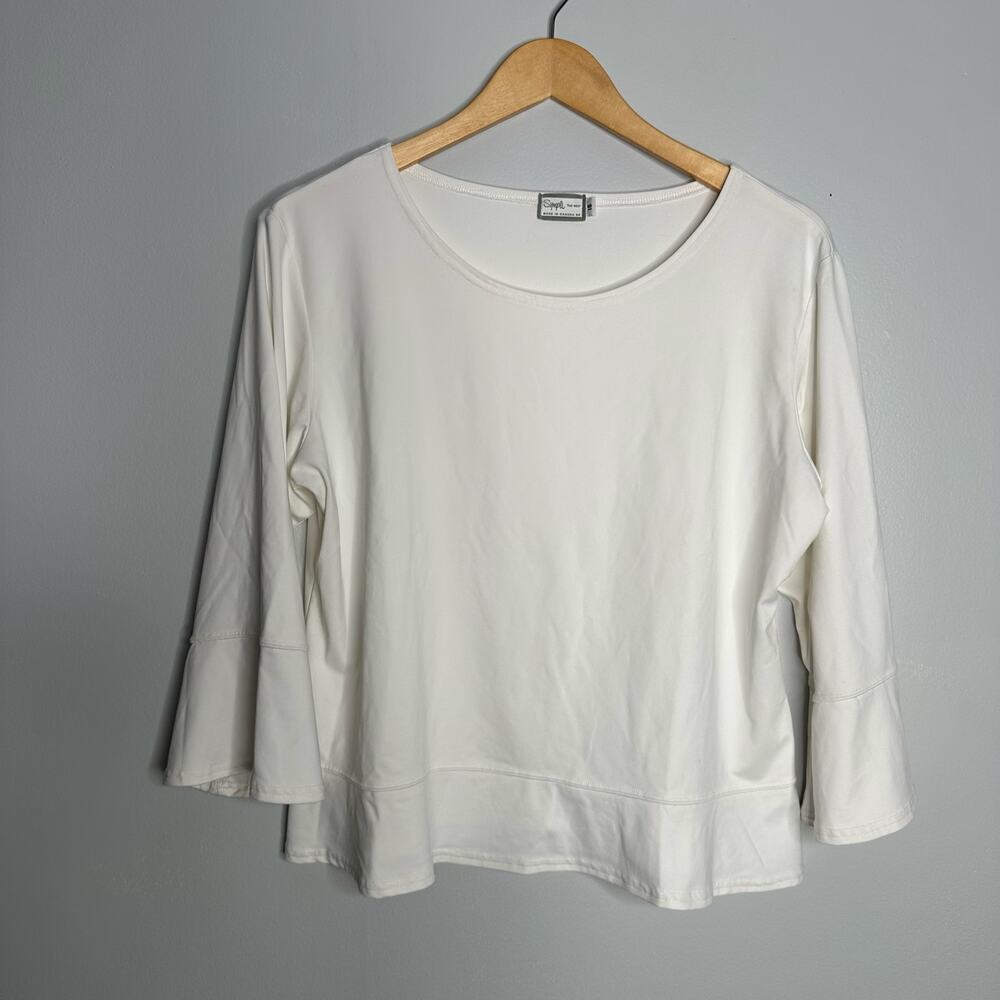 Sympli the Best Women's White Bell 3/4 Sleeve Wide Crew Neck Top Size‎ 16